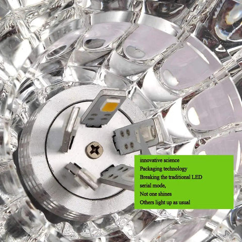 Close-up of ELUKHT 12 Pack Round LED Recessed Ceiling Lights 3.9in showing LED connection panel and crystal glass design.