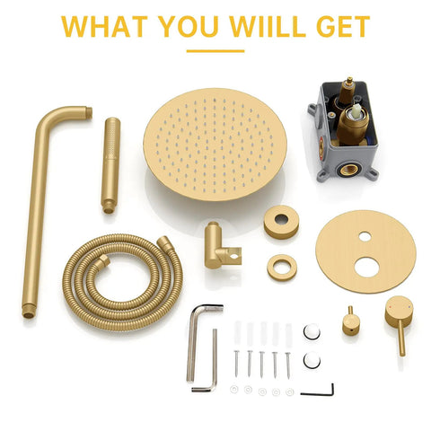 Fresh Gold Shower System Featuring A 10 Inch Rain Showerhead And 2 In 1 Handheld Sprayer, Wall Mounted Bathroom Faucet Kit With High Pressure Flow And Tough Brass Build For A Sweet Home Makeover
