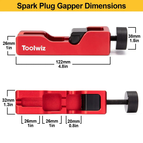 Dimensions of Spark Plug Gap Tool with 32 Blade Steel Feeler Gauge for Most 10mm 12mm 14mm 16mm Thread Spark Plugs Gapping Tool Red