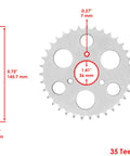 Side and front view of sprocket from Beefy Drive Chain And Sprocket Kit For Polaris Sportsman 90 2007-2014, sports measurements shown.