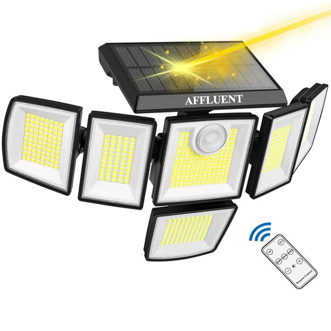 6 Head Solar Motion Sensor Flood Light Outdoor Wall Light 3200Lm 496 LEDs 3 Modes IP65 Waterproof 360 Degree Illumination
