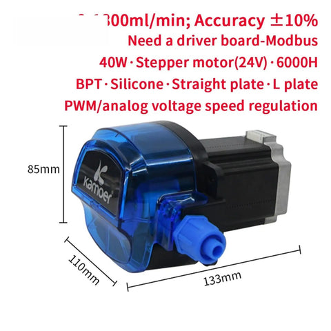 Upgrade Your Setup With This Super Cool 24V Adjustable Peristaltic Dosing Pump. Sporting a sleek stepper motor and rock-solid 350RPM Speed, It Delivers A Chill 1800ml/Min Flow Rate For Both Viscous And Watery Fluids. Rock Solid Build Meets Precise