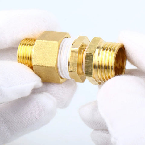 Brass Pipe Fitting Kit Half Inch NPT to Three Eighth Inch NPT Hex Bushing and Hex Reducer Nipple Set close-up