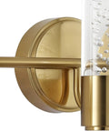 Close-up of Brass Gold Modern Integrated LED Vanity Light Wall Sconce For Bathroom And Hallways With Clear Bubble Acrylic Shade