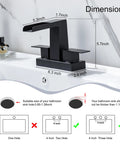 4 Inch Centerset Waterfall Bathroom Faucet With Two Handles, 3 Hole Basin Setup, Pop Up Drain With Overflow, dimensions diagram
