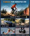Portable On The Go Tire Inflator Air Pump With Digital Pressure Gauge And Auto Shutoff 3 To 150 PSI Fast Inflation Fits Cars Motorcycles Bicycles And Balls USB Rechargeable Includes Battery And USB Cable in use for bicycle, car, motorcycle, basketball, and custom modes.