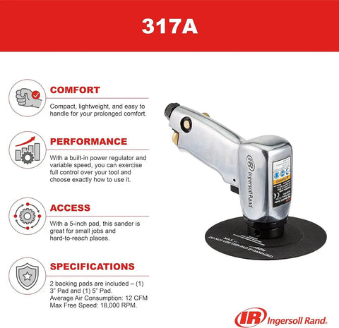 Heavy Duty 5 Inch High Speed Pneumatic Sander With Built In Power Regulator And Variable Speed For Boss Level Control Compact And Lightweight