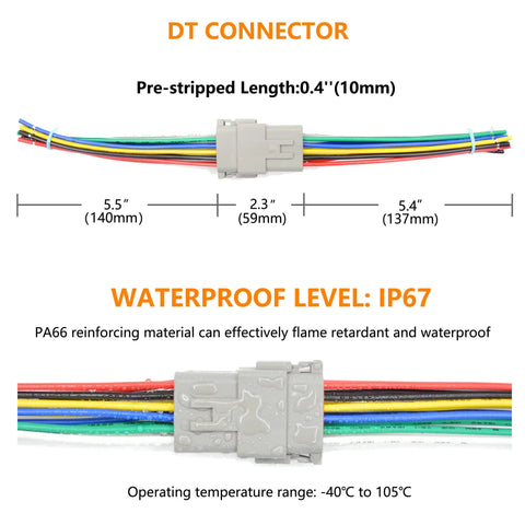 8 Pin Deutsch DT Waterproof Electrical Butt Connectors Kit For Car Truck Boat, 2 Sets With DT04-8P DT06-8S, 5.5 Inch Leads, IP67
