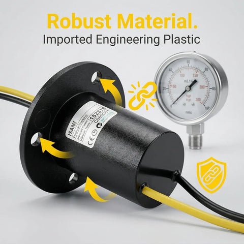 Heavy Duty Electrical Slip Ring 2 Wire Conductive Collector Ring 15A Per Ring 300mm Wire Length IP51 Rated For High Power Equipment And Industrial Accessories, black engineering plastic