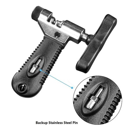 Oumers bike chain tool front view with black textured handle and silver head for breaking and installing chains