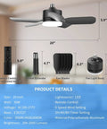 20 Inch Ceiling Fan Light With Remote showing remote and various components, 30W 2000 Lumens LED socket bulb fan setup details.