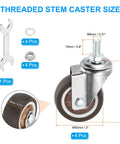 2 Inch Stem Casters 4 Pack Low Profile TPR Swivel Wheels with 360 Degree Rotation Threaded M8 x 15mm Stem Total Load 231 Lbs