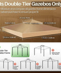 10x10 Ft Gazebo Replacement Canopy Top With UV30 Plus Sun Protection, Dirt And Water Resistant, double-tier frame fit details.
