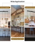 Adjustable Pendant Light Fixture In Frosted Gold Glass, Modern Farmhouse Chandelier With Four E26 Bulbs for kitchen
