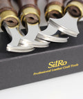 Close-up of Leather Edge Creaser Set With Stainless Steel Tips 1.0mm 1.5mm 2.0mm 2.5mm And Wood Handle on box.