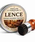 Wood Care Balm And Furniture Polish With Almond Scratch Fixer - Slaps At Removing Dings And Keeping Wood Looking Crisp - Lowkey Essential Table Cabinet Polish Formula One Pack in metal tin with brush.