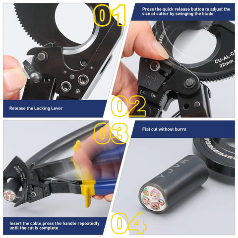 Ratchet Cable Cutters Heavy Duty Wire Cutters For Copper And Aluminum Cable Up To 240mm2 500 Kcmil Pro Grade Tool in use