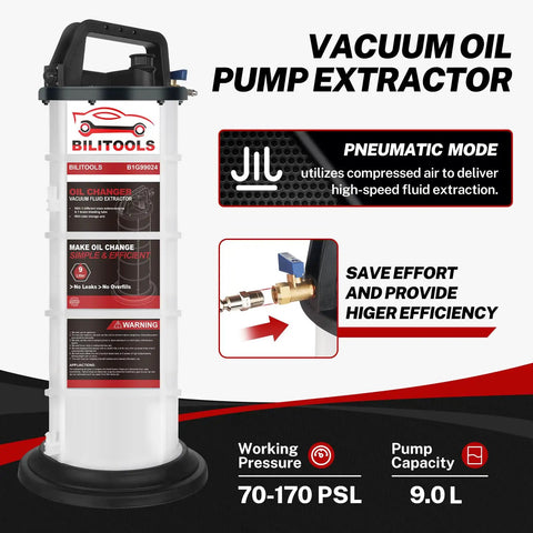 9L Pneumatic Oil Extractor Pump Vacuum Fluid Extractor for Automotive Engine Oil Change Large Capacity with PSI details