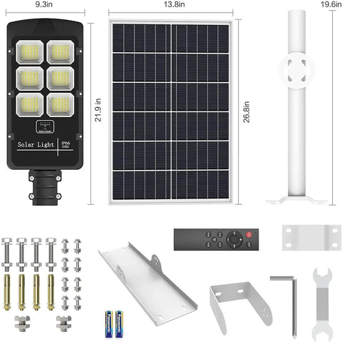 Lit 400W LED Solar Street Light Outdoor Dusk To Dawn 20000 Lumens With Motion Sensor And Remote IP66 Waterproof components