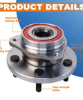 Pair Front Wheel Hub Bearing Assembly For Jeep Grand Cherokee 1999 2000 2001 2002 2003 2004 5 Lug Non ABS Durable Bearing Steel OE Style Fit Plug And Play Direct Fit No Modifications Ready To Install, close-up of bearing with 5 lug bolts and improved seal.