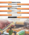 Pro Grade Woodturning Tools Kit With Eight Badass Heavy Duty Lathe Chisels shown in use on a woodworking lathe.