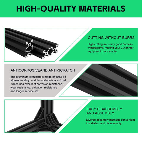 2040 V Slot Aluminum Extrusion Profile 400mm Two Pack Kit With Anodized European Standard Finish Corner Bracket Set For CNC DIY 3D Printer Black 6063 T5 Aluminum With Smooth Edges, black aluminum profile with corner brackets