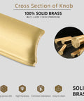 Cross-section of solid brass knob with brushed matte gold finish showing durability and corrosion resistance properties for cabinets and wardrobes.