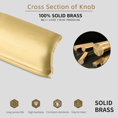 Cross-section of solid brass knob with brushed matte gold finish showing durability and corrosion resistance properties for cabinets and wardrobes.
