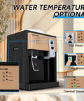 Front view of gold finish hot and cold water dispenser with control settings, space saving design, tabletop placement.
