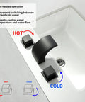 Matte Black Waterfall Bathroom Faucet With LED Temperature Indicator 8 Inch Widespread Three Hole Vanity Sink Faucet With Dual Knobs