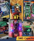 Mini projects using 960 Piece SMD Capacitor Kit 0603 0805 1206 MLCC Assortment with various electronic setups displayed