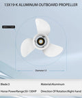 13x19 Aluminum Outboard Propeller For Yamaha Engines 60HP Through 130HP Right Hand 3 Blade 15 Spline White