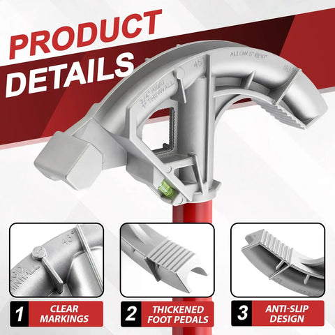 1 Inch Aluminum EMT Conduit Bender With Foot Pedal And Degree Marks Heavy Duty Manual Pipe Bending Tool for IMC Rigid Tubing showing clear markings and anti-slip design.
