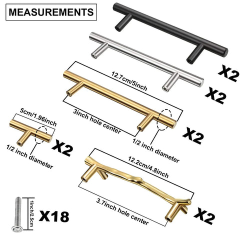 Hella Durable Heavy Duty Stainless Steel Serving Tray Handles Complete Kit With Mounting Screws Cabinet Drawer Hardware Set with measurements.