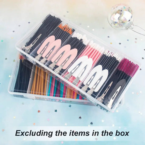 Clear See Through Plastic Storage Box 2 Pack Grab And Go Portable Organizer for cosmetics and small items with fixed grids.