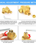 Brass water pressure regulator 1/2 in with gauge, adjustable reducing valve (front view)