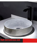 Built Like A Tank Bathroom Vessel Sink Countertop Basin Electroplated Diecast Crystal Glass Above Counter Washbasin with geometric design