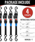 Heavy Duty Self Retracting Ratchet Tie Downs One Inch By Ten Foot 4 Pack 1650 Lb tangle free cargo straps with hooks.