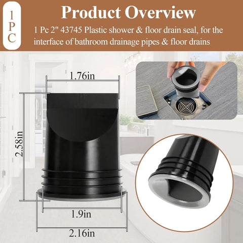 2 Inch Rubber Shower and Floor Drain Seal With Check Valve, Fits D-Type General Purpose Floor Drains And Shower Drains, installed view