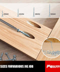 Heavy Duty Aluminum Pocket Hole Jig Kit With Storage Bag, 56 Pcs, 15 Degree Angle Holes, showing screws and wood joints.