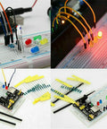DIY Electronics Components Kit For Arduino UNO Mega 2560 And Raspberry Pi MCU Projects with resistors and LEDs on breadboard