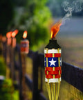 Americana Patriotic Bamboo Torch For Backyard Lighting With FlameKeeper Technology 57 Inch Outdoor Torch in garden