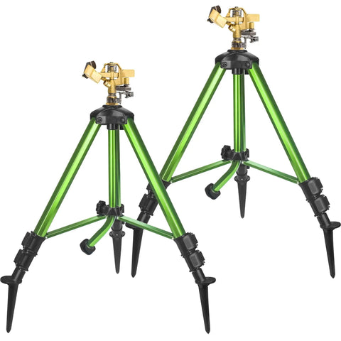 2 Pack Impact Sprinklers On Tripod Bases With Stakes 360 Degree Coverage Irrigation System For Lawns And Gardens