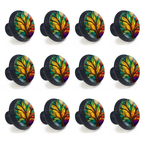 Stained Glass Tree Of Life Cabinet Knobs, 12 Pack, Colorful Kitchen And Home Decor in vibrant stained glass design