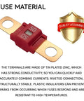 Top Shelf 3 Pack Midi Fuse 50 Amp Bolt On High Current Terminal, tin plated zinc construction, red heat shield, suitable for vehicles.