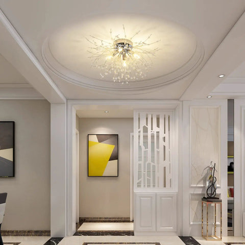 4 Light Crystal Sputnik Ceiling Fixture Chrome Finish Semi Flush Mount For Bedroom Kitchen Hallway Entryway And Bathroom