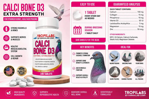 Pigeon Calcium Bone D3 Supplement With Vitamin D3 And Collagen, 100 Tablets, extra strength for bone health and eggshell quality