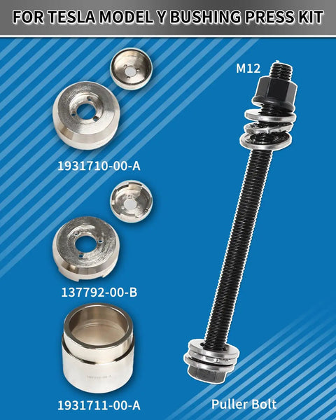 No Sweat Heavy Duty Drive Unit Bushing Press Kit Compatible With Tesla Model Y Includes Rock Solid Puller Bolt To Smoothly Extract And Install Suspension Bushings Without Greasy Hammers Or Pry Bars For Straightforward Weekend Garage Fixes