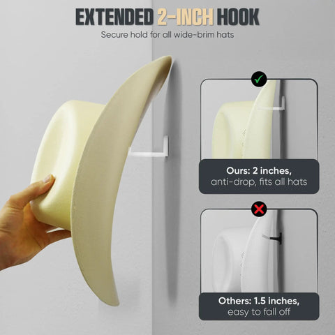 Heavy Duty Adhesive Hat Hooks For Wall Six Pack Super Slick Design Cowboy Hat Rack And Wide Brim Hat Organizer Solid Grip No Drill Hangers To Keep Your Room Looking Fresh