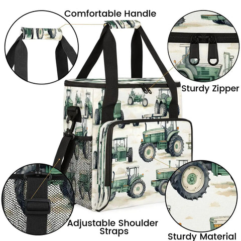 Farm Truck Rustic Coffee Maker Bag Tote showing handle, zipper, and adjustable strap details for Keurig K Mini and Plus protection.
